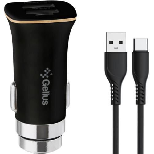 Автомобильное зарядное устройство Gelius Apollo GP-CC01 2USB 3.1A 15W + кабель Type-C Black